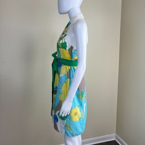 Vintage Tibi Women's Size 2 Silk Floral Halter Mini Dress Y2K Fit & Flare Retro - Picture 13 of 14
